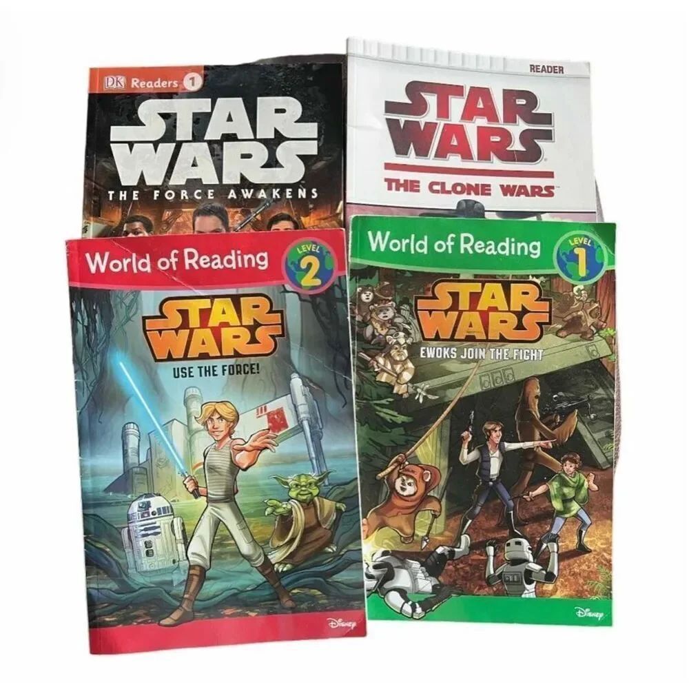 Lot of 4 World Of Reading Level 1 & 2 Readers Star Wars Paperback Books